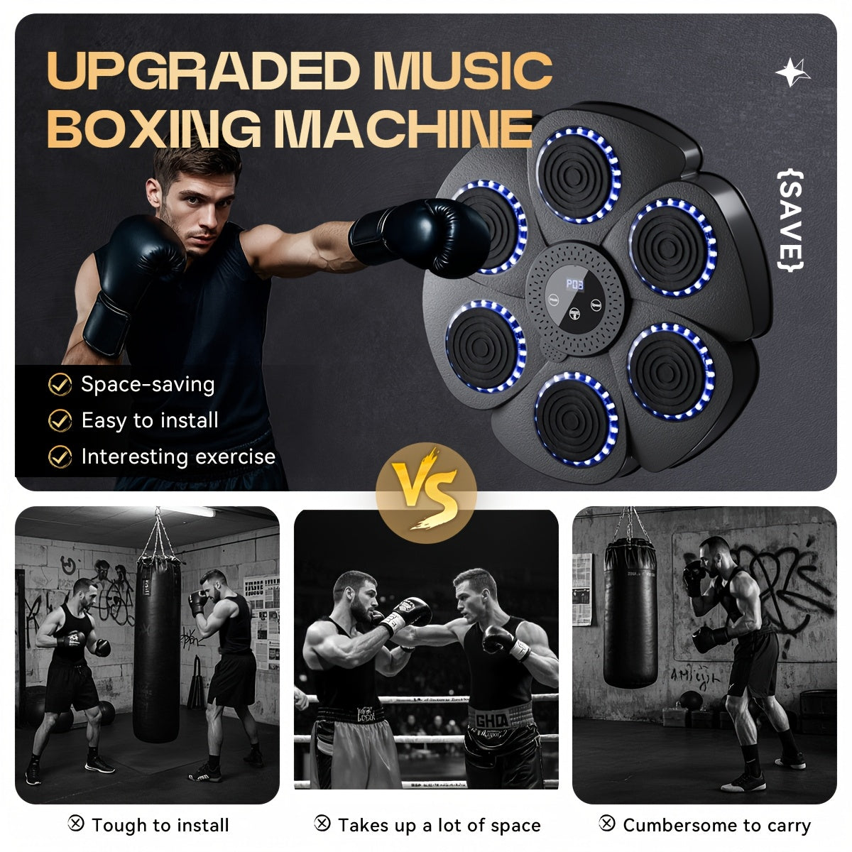 PJ 1pc Music Boxing Machine for Home Fitness - Wall-Mounted, Smart Music Boxing Trainer with USB Charging