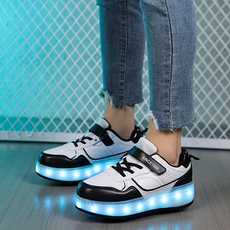 LED Light-Up Roller Skates for girls in Purple & White. Adjustable strap, Lightweight & Breathable. Ideal for outdoor fun and street style. Trendy youth sneakers with Pu Upper Skates.