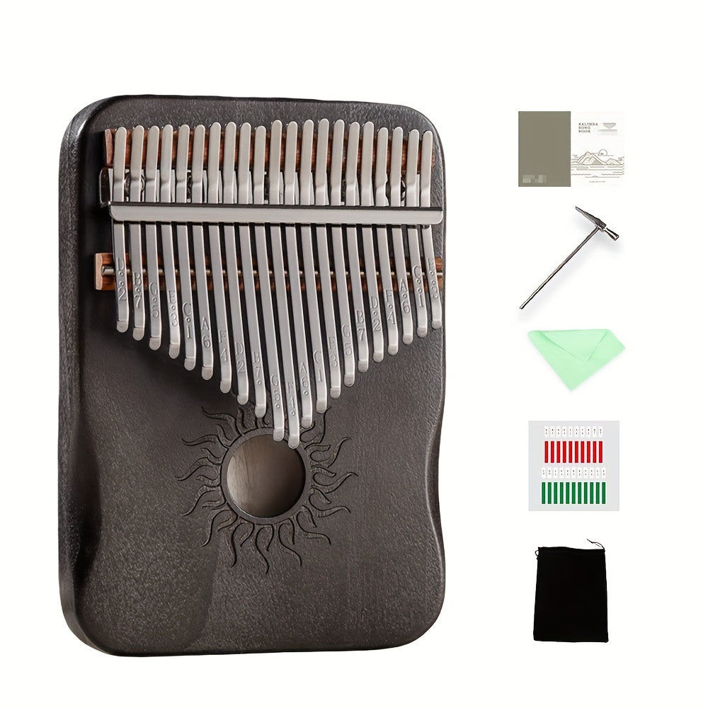 21-Key Kalimba Thumb Piano, made of solid wood, includes tuning hammer and accessories, perfect for beginners and gifting.