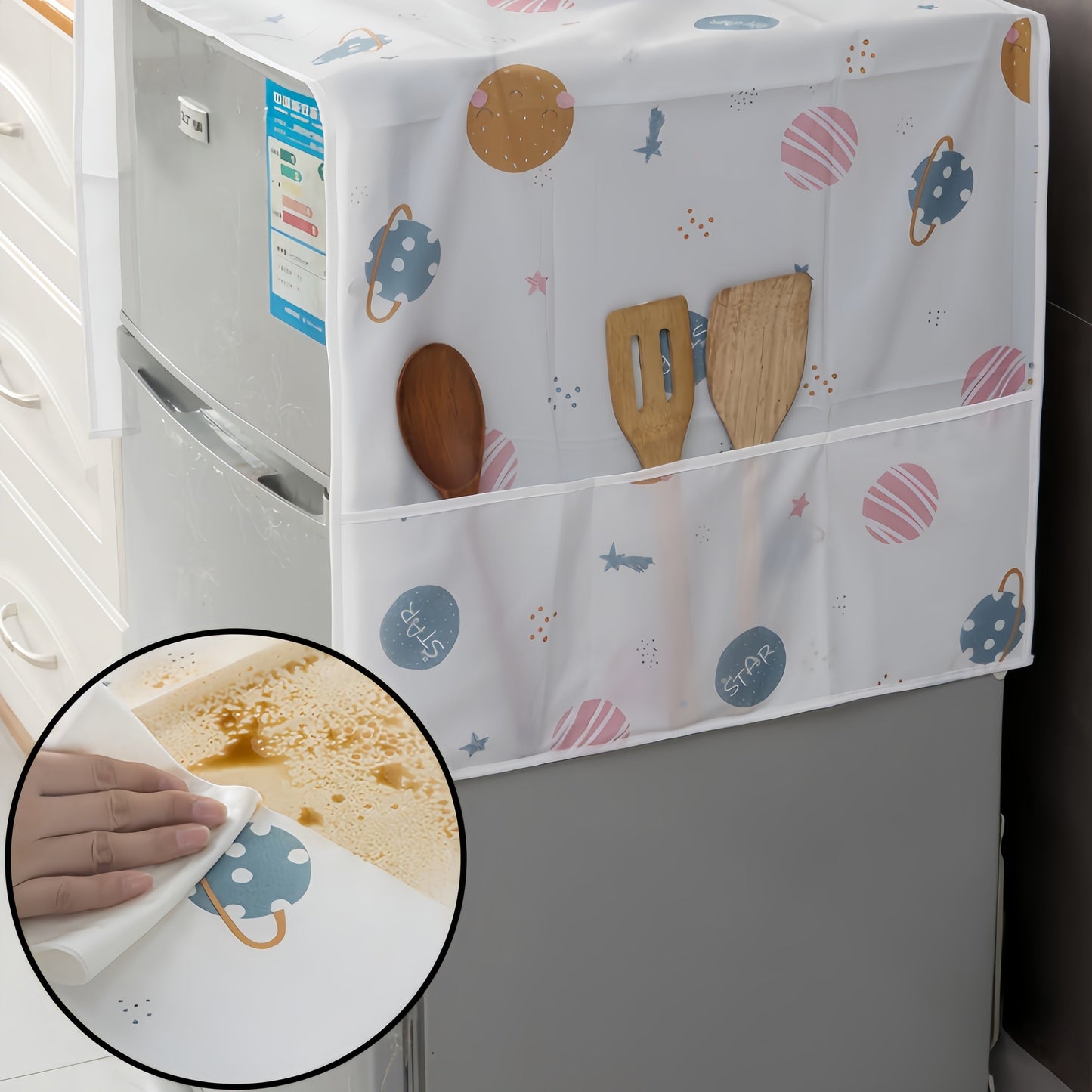 Waterproof dustproof refrigerator cover for single, double, or pair doors with cloth box, towel, and storage bag for household use.