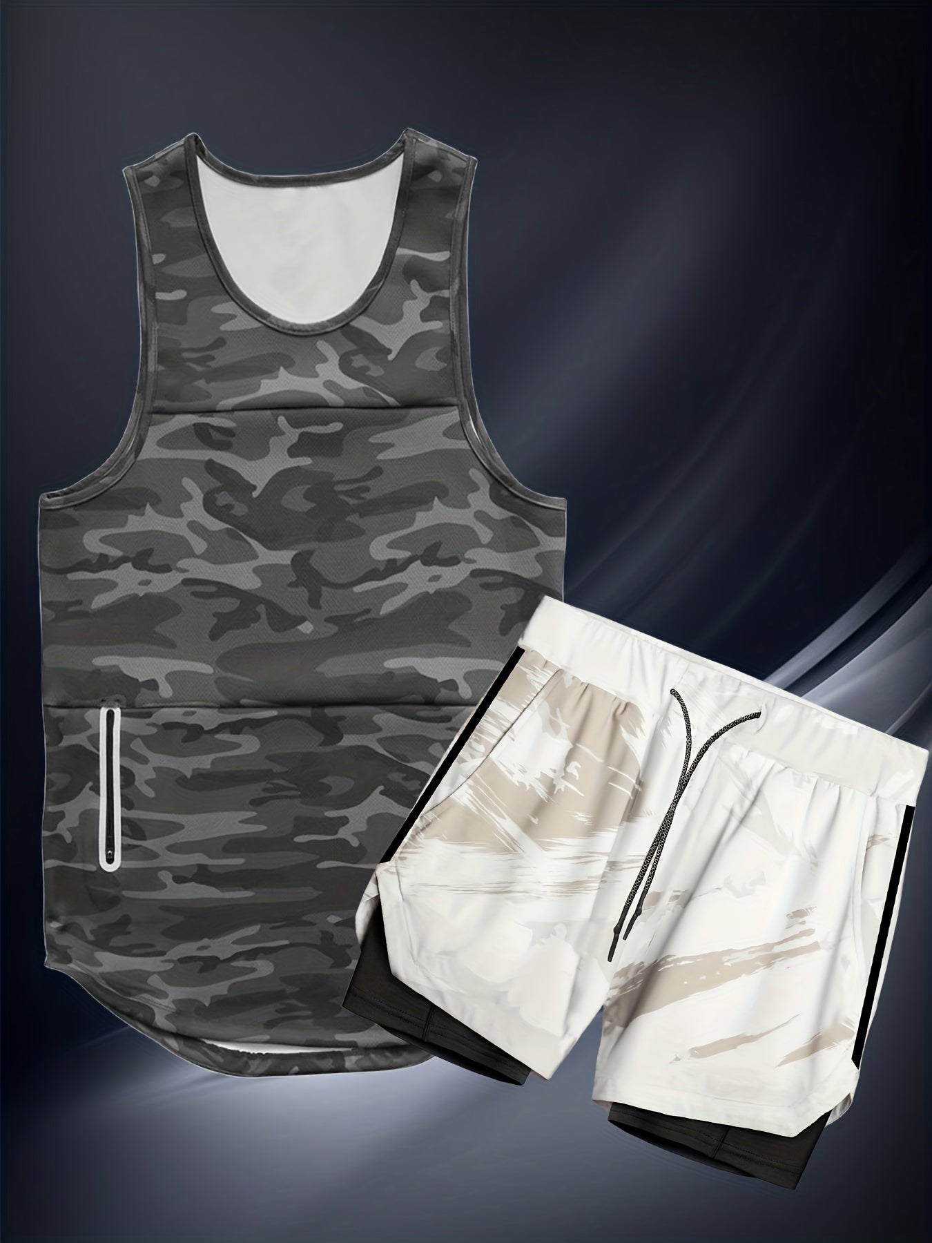 Men's casual sports suit includes vest and five-point pants for running and fitness