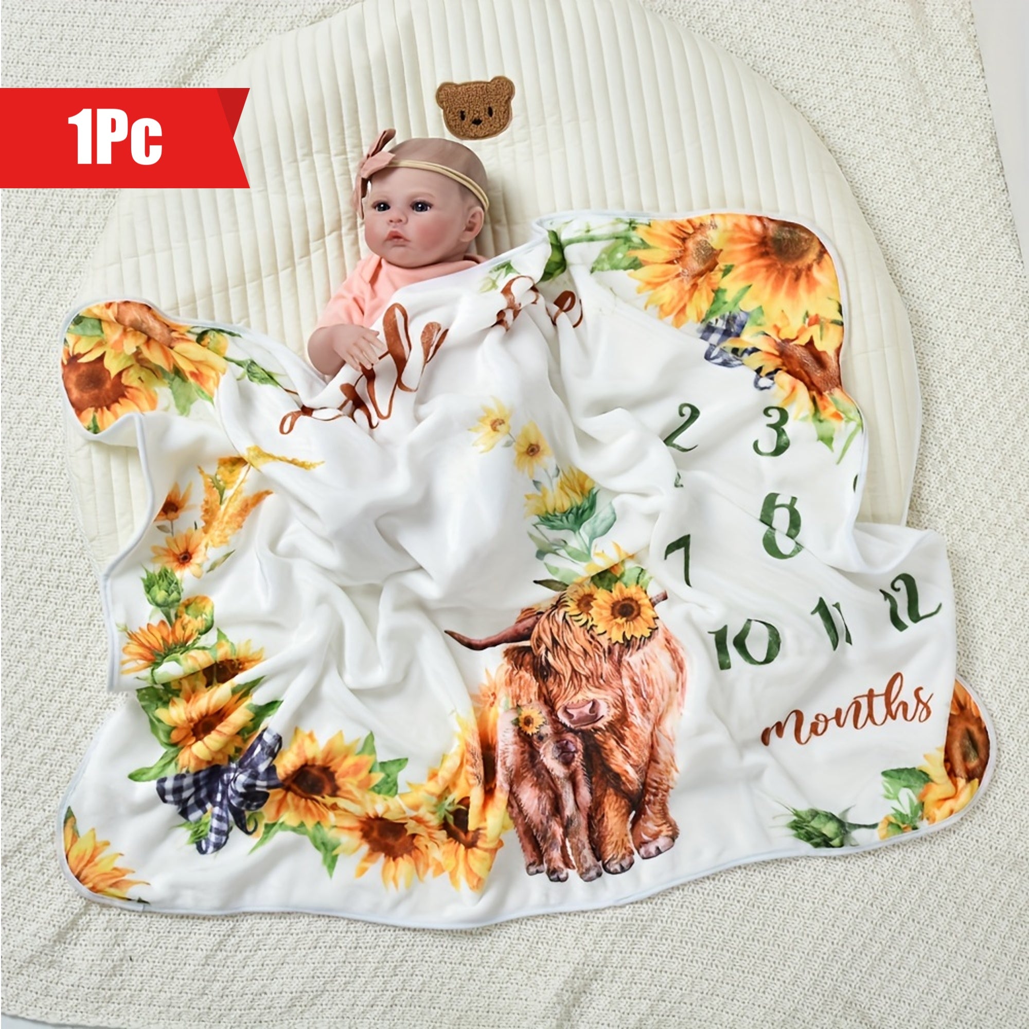 Cute Milestone Photo Blanket, Perfect for Capturing Growth Milestones with a Charming Highland Sheep Print Design