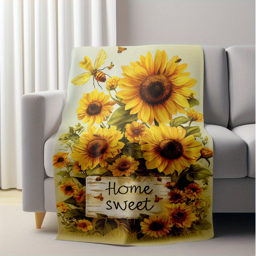 Cozy Sunflower Bouquet Throw Blanket - Made from Lightweight Flannel Fleece for Soft and Warm Comfort. Perfect for Home, Office, Camping, and Travel. Easy to Clean in the Washing Machine. Features a Beautiful Digital Print Design that is Tear Resistant