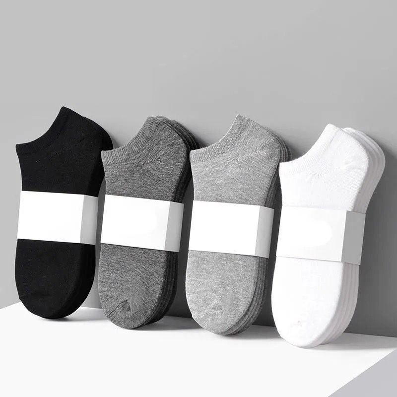 Five pairs of invisible socks for couples in solid colors (black, white, grey), made of breathable thin polyester (95%) and spandex (5%) knit fabric, hand washable, 200g/m².