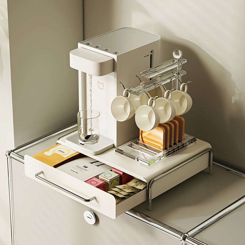 Stylish Metal Coffee Pod Holder with Drawer - Organize Your Countertop with Capsules, Tea Bags, and Accessories - Ideal for Adding Charm to Your Kitchen and Dining Area