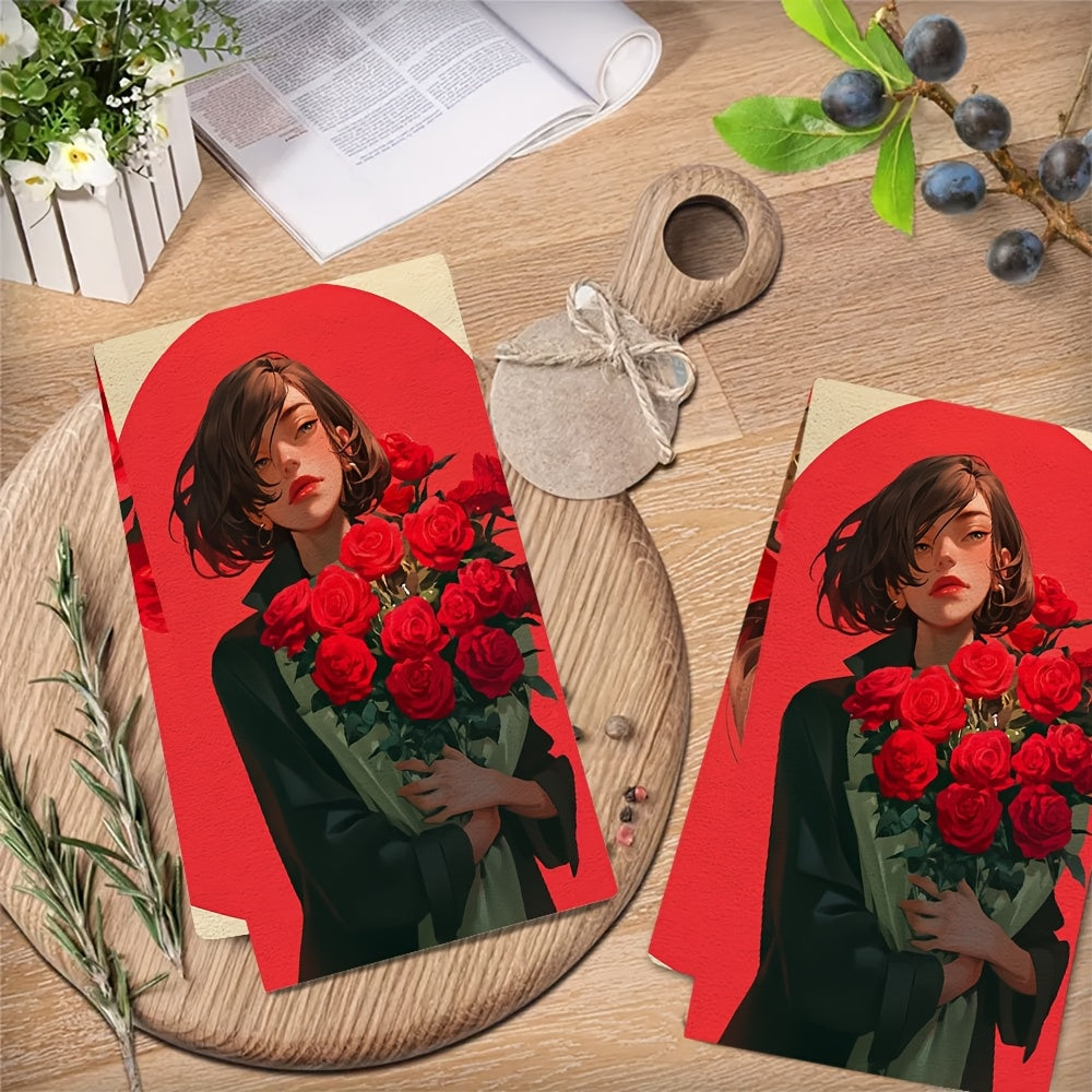 This set includes 2 luxurious kitchen towels adorned with a beautiful rose bouquet symbolizing my heartfelt affection. They are highly absorbent dish and hand towels that are ideal for holiday décor. They are also machine washable, measuring 40.64X60.96