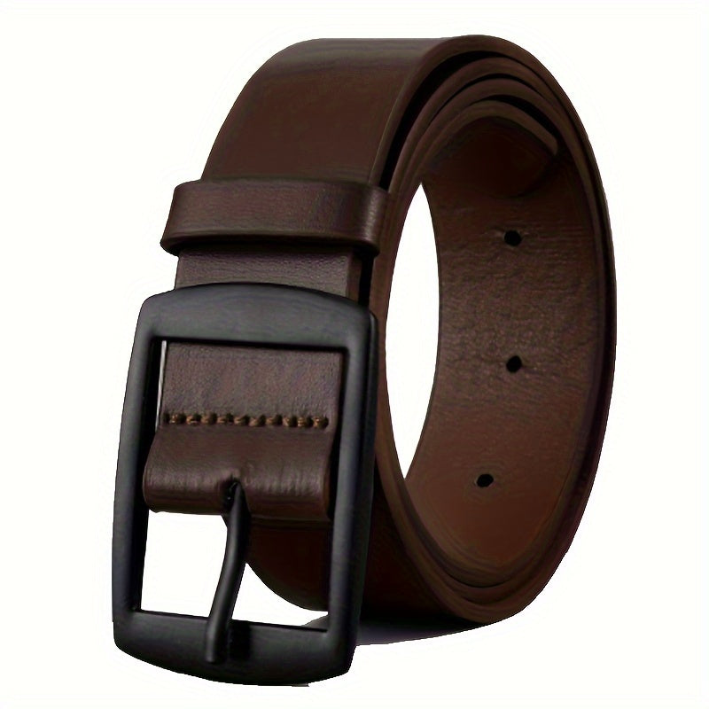 LJSQ Men's Faux Leather Belt in Sleek Black with Square Buckle - Adjustable and Durable for Various Occasions