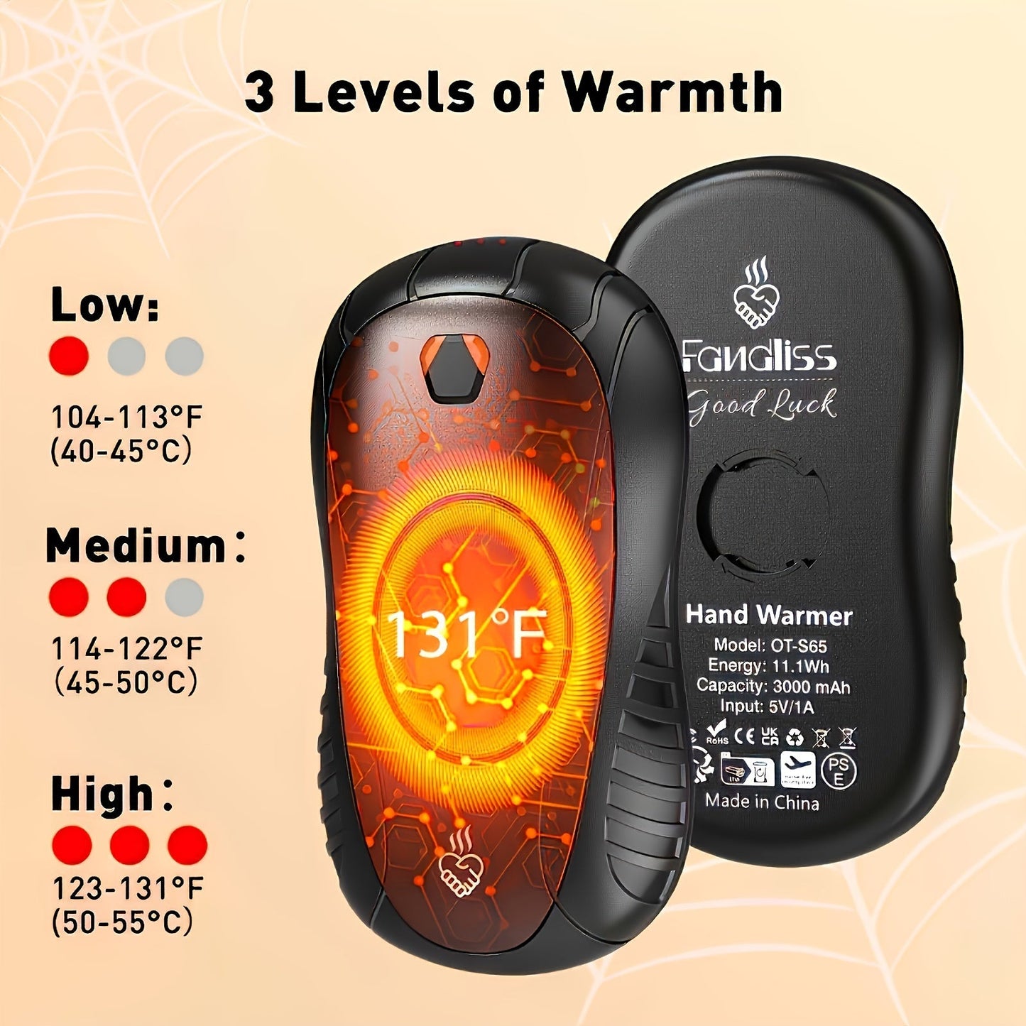 Introducing a set of 2 rechargeable hand warmers wrapped in festive Christmas packaging. These pocket-sized electric hand warmers come with three temperature settings and are perfect for men, women, and children. They are reusable and ideal for outdoor