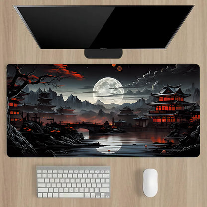 XL Japanese Fantasy Desk Mat - For gaming and workstations, non-slip, stitched edges, full-desk coverage, waterproof, laptop support, playmat.