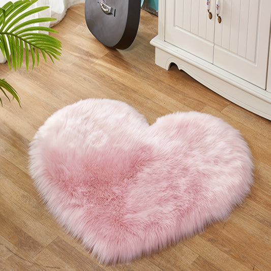 Soft and Cozy Heart-Shaped Plush Pink Faux Sheepskin Rug - A Delightful Addition for Girls' Bedroom, Vanity Chair, and Home Decor | Ideal Present for Christmas, Valentine's Day, and Thanksgiving