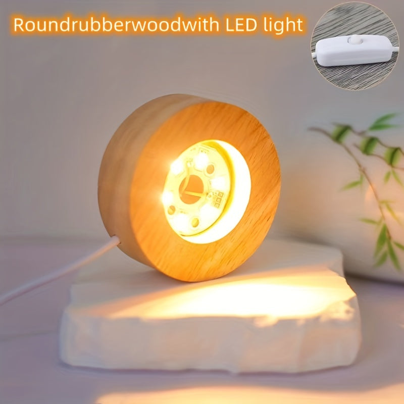 Solid wood lamp with LED lights, perfect for creating a romantic night ambiance. This DIY lamp features a crystal glass base and a switch made of logs. It can be powered by USB and also doubles as a display stand for light rotation. Ideal as a gift for