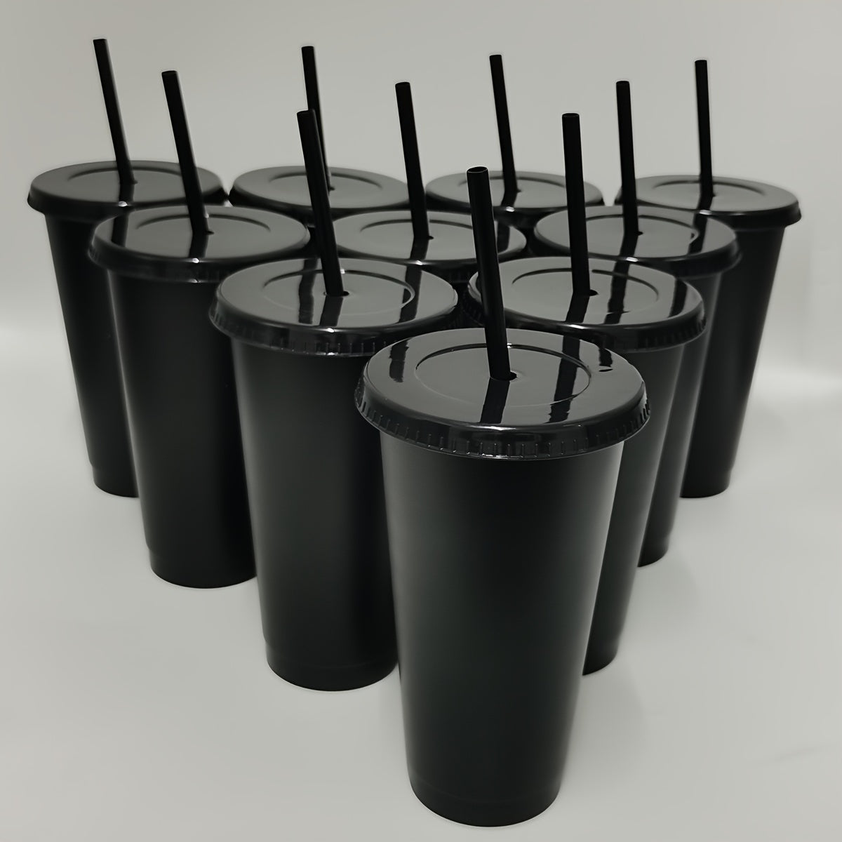 10 piece set of leak-proof 24oz reusable plastic tumblers with lids and straws. Ideal for various occasions like baseball games, parties, and holidays. Free of PVC. Great for Christmas, Halloween, Graduation, Juneteenth, and Labor Day.