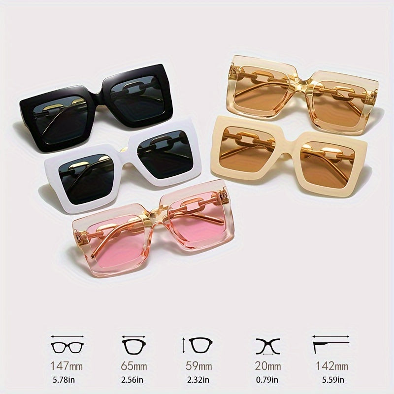 Two pairs of oversized fashionable glasses for women with large square frames, ideal for beach parties and travels.