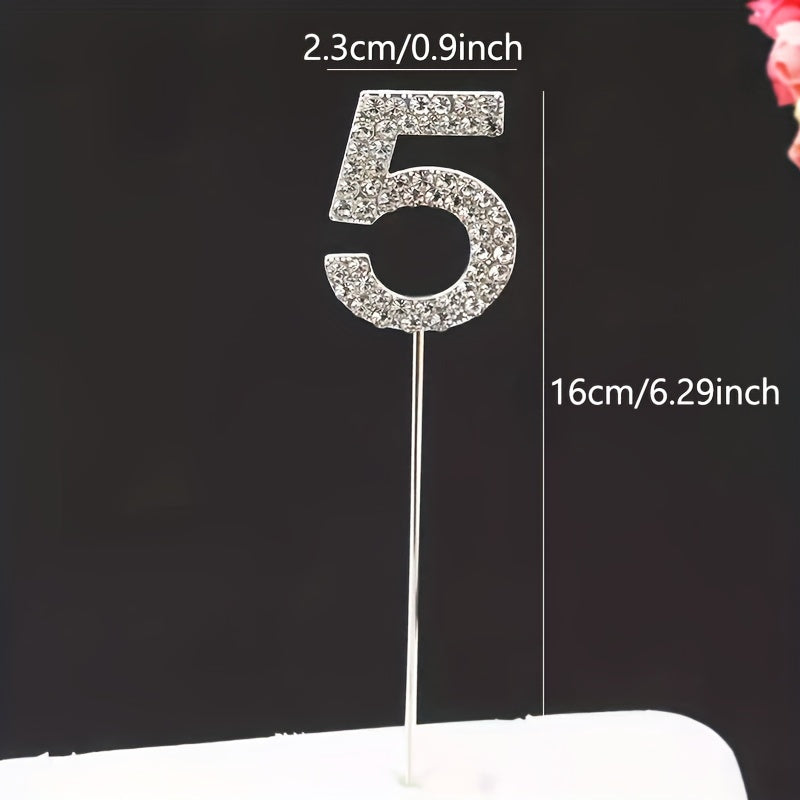 Rhinestone number cake topper in gold or silver, perfect for birthdays, showers, and weddings