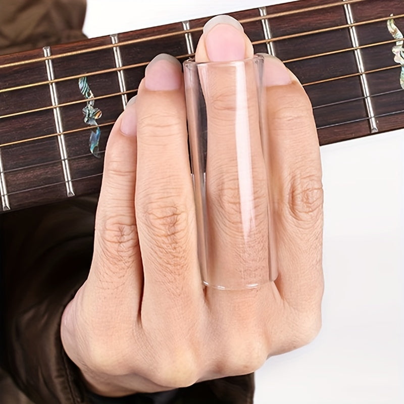 1 Guitar slide stick and finger ring made of glass or stainless steel, with finger sleeve made of clear glass or bakelite.