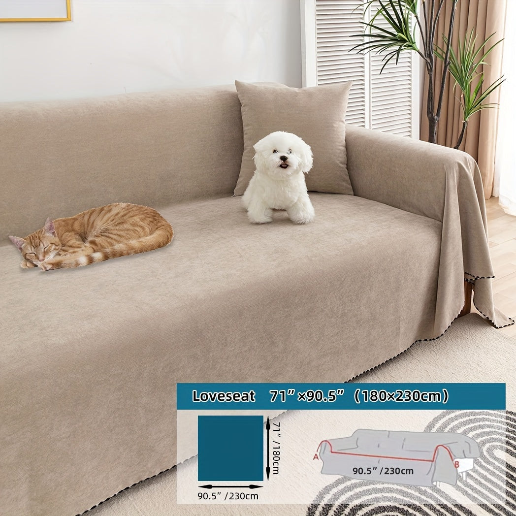 Multi-season, pet-friendly sofa cover with minimalist design protects against scratches, machine washable, ideal for L-shaped and single-seat sofas.