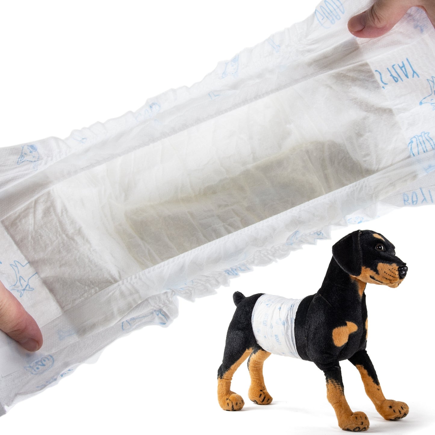 Highly absorbent disposable dog diapers designed for puppies, elderly dogs, incontinence, post-surgery recovery, and reusable options available.