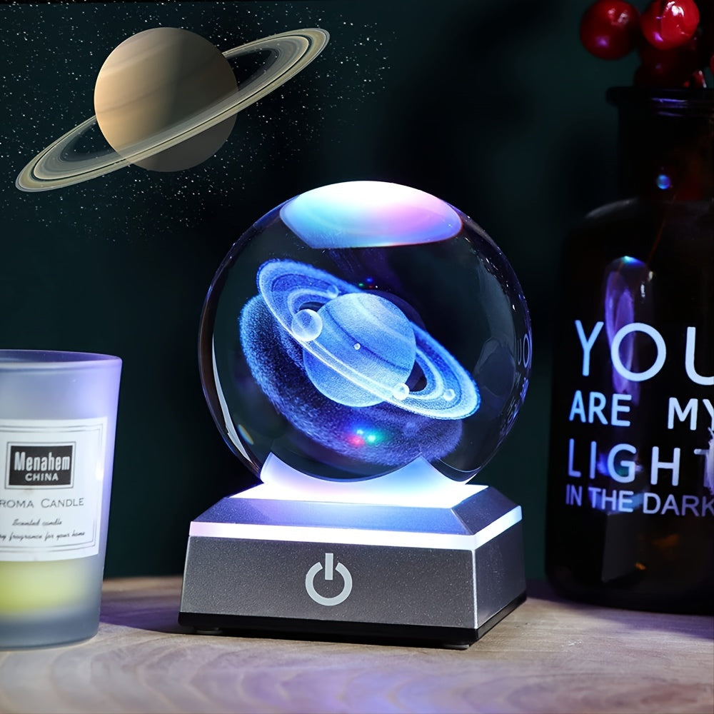 Saturn Crystal Ball with LED Base - Animal Night Light for Home Decor and Birthday Gifts