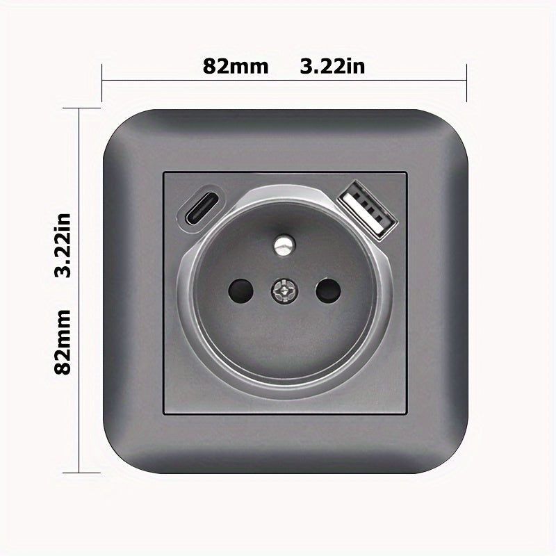 EU Standard 16A Wall Power Socket with USB Port, Type-C, and Flame Retardant Panel in Black/White/Grey - Ideal for Home Appliances, Rounded Edge Design.