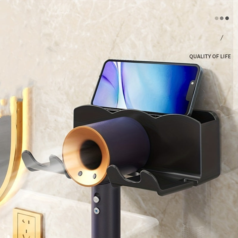 ABS Hair Dryer Holder mounts easily on walls for space-saving bathroom organization with a safe and stylish design for hassle-free grooming.