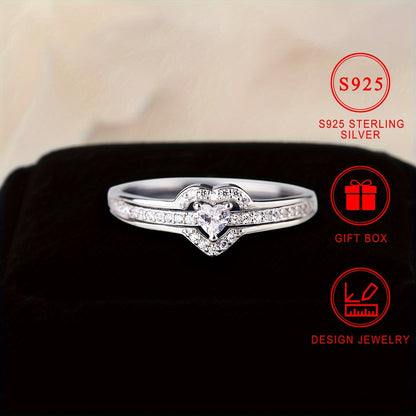 Stylish Heart-Shaped Ring made of S925 Sterling Silver with Sparkling Synthetic Zirconia, Perfect for Everyday Wear or Gifting, December Birthstone, Ideal for Valentine's Day, Women's Fashion Statement, Great Holiday Present, Comes in a Beautiful Picture