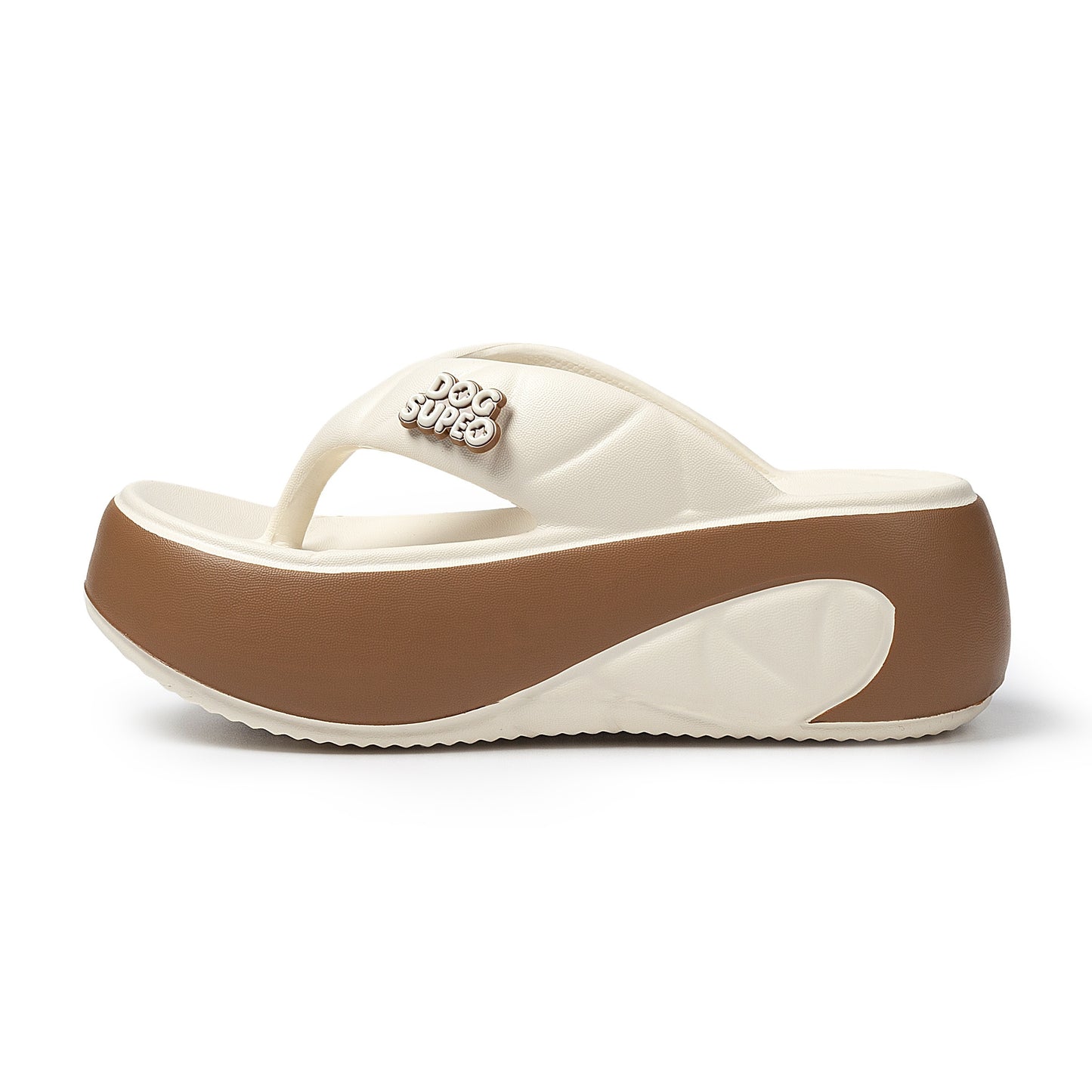 Summer stripe women's platform flip-flops, made of EVA material with slip-on style and thick sole for outdoor use. Hand-washable and cute for summer.