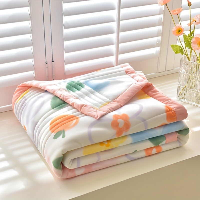 Stay cool and comfortable all summer long with this lightweight blanket featuring a cute cartoon floral design. Made from breathable and skin-friendly polyester, this machine washable blanket is perfect for any season. Add a cozy touch to your bedroom