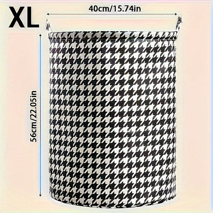 Set of 2 Houndstooth Foldable Laundry Baskets in Different Sizes, Strong Woven Storage Bins for Clothing, Toys, and Bathroom Essentials - No Power Required, Ideal for Home Organization.