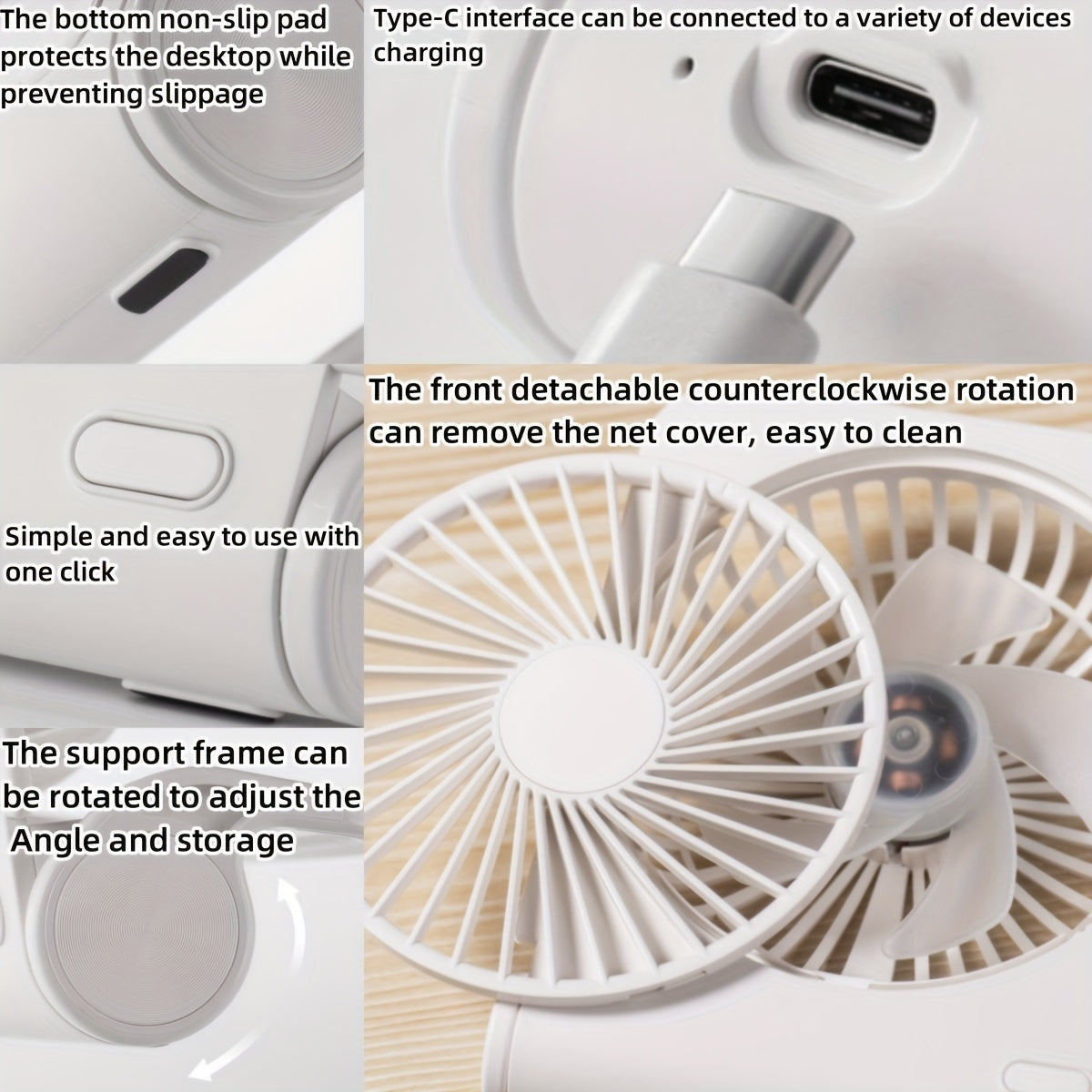 Get ready for summer with this convenient and adorable Desktop Slim Mini Fan! This ultra-quiet USB fan is perfect for your office desk, living room, or even while you're on the go. Featuring four-speed wind power and a built-in battery for fast charging