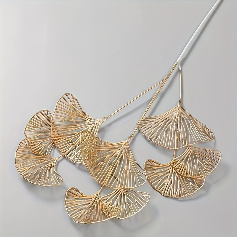 5 Glitzy Golden Ginkgo & Apricot Leaf Artificial Stems for year-round elegant home décor. Ideal for weddings, Christmas, winter, and spring decorations.