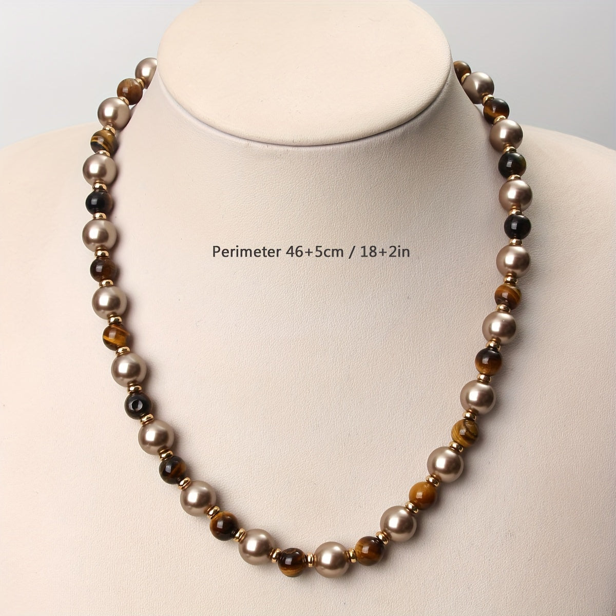 Maillard Tone Women's Autumn & Winter Necklace featuring Natural Tiger Eye Stone and Imitation Pearl Beads. Handmade Jewelry Gift perfect for the season. From Maillard Tone's Autumn & Winter Collection.