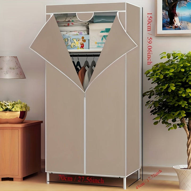 Metal Fabric Wardrobe Organizer with Clothing Storage Rack, Easy Assembly Closet System for Shirts, Clothes, and Quilts. Versatile storage solution for home, dorm, or bedroom. Requires no power, weather-resistant, and weighs under 13.61KG with a height