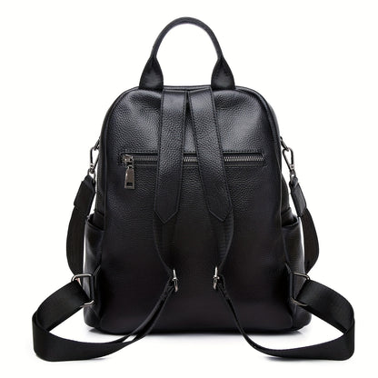 New 2024 fashion women's backpack made of genuine leather, featuring anti-theft design, large capacity, Korean style, adjustable strap, and zipper closure.