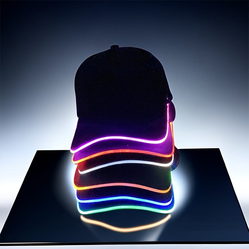 LED light-up baseball cap for parties, carnivals, and hip hop performances. Batteries included.