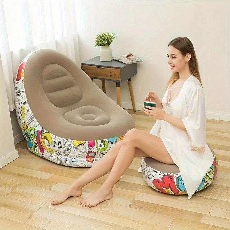 Brown Ergonomic Inflatable Lounger Sofa with Footrest, Festive Home Decor perfect for Halloween and Christmas. Made of Durable Plastic with Comfort Flocked Surface, this Relaxing Air Chair is ideal for the Living Room. Dry Clean Only. Pump Not Included.