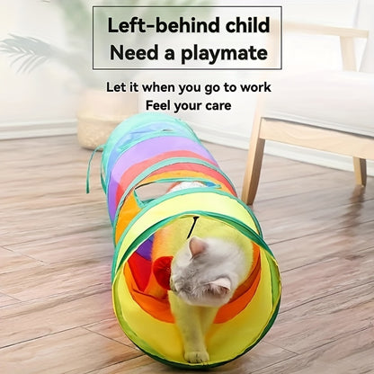 Foldable cat tunnel also suitable for dog training, storage, and interactive play with pet toys.