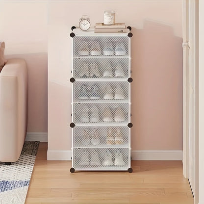 This Resin Freestanding Shoe Rack Organizer is a versatile addition to any room in your home. With 8 tiers and 14 cubes, this dustproof shoe storage cabinet can hold up to 28 pairs of shoes. Perfect for the living room, entryway, or bedroom, this floor