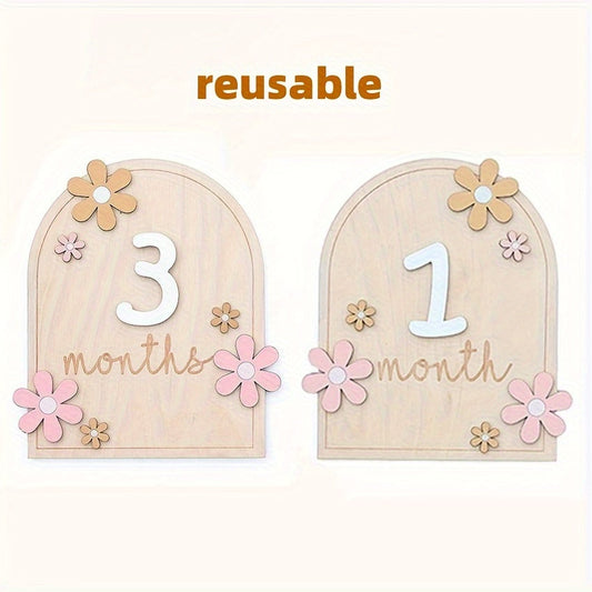 Wooden milestone birth sign, creative milestone card set, photography milestone card, first year growth card, pregnancy journey milestone markers for photo props.