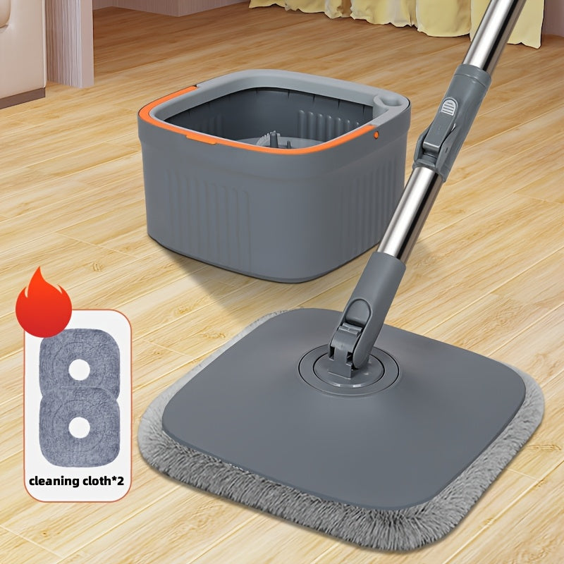 Hands-Free Washing Mop and Bucket Kit with 2 Reusable Pads - Perfect for Hardwood, Tile, and Laminate Floors in Kitchens, Bathrooms, and Living Rooms - Dual-Action Design, Stainless Steel & Plastic Materials - No Electricity Required