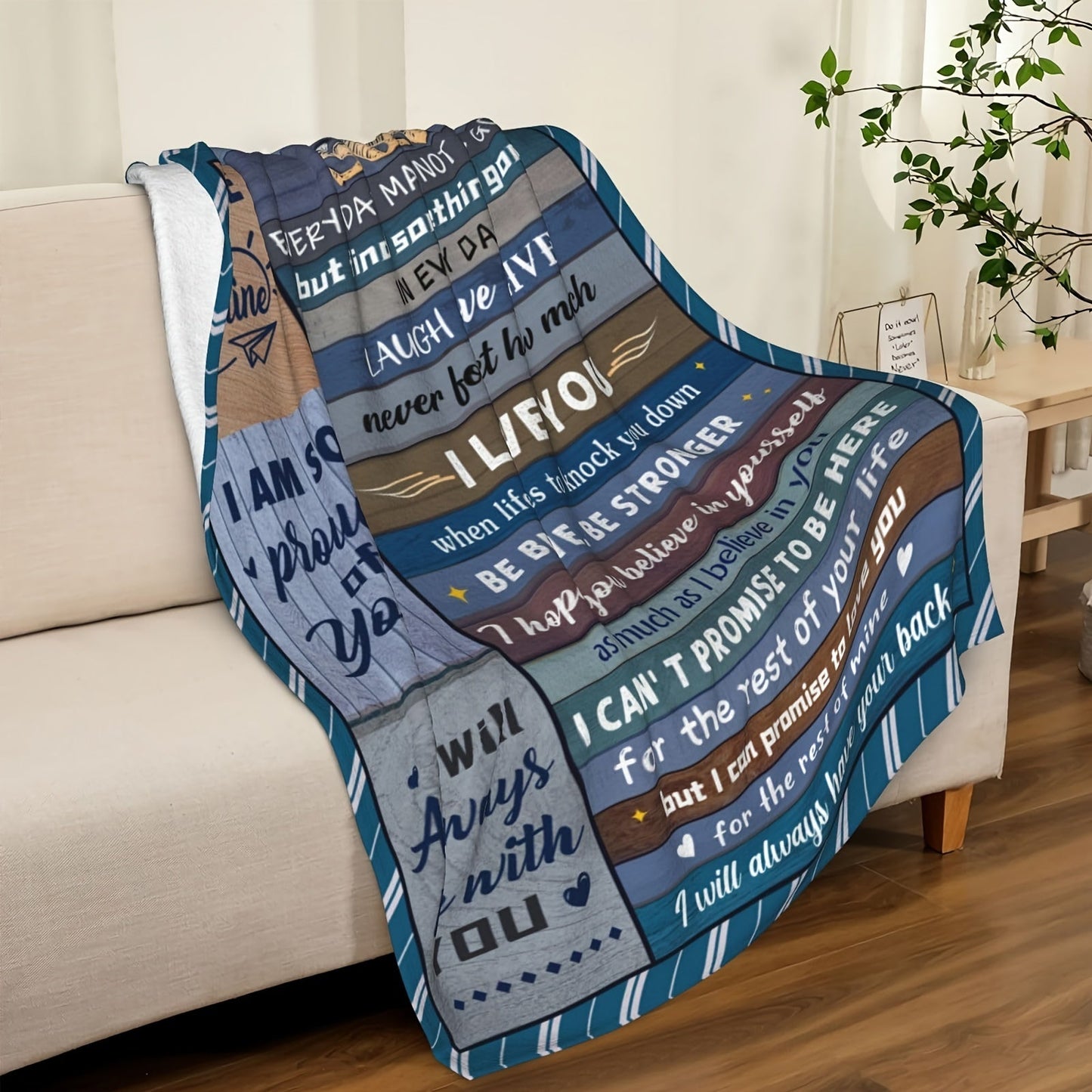 Flannel Throw Blanket with Inspirational Love Message for Son from Mom and Dad - Stylish and Versatile Knitted Blanket for All Seasons, Easy to Clean in Washing Machine, Great for Teens & Adults, Perfect Gift for Birthdays and Graduations