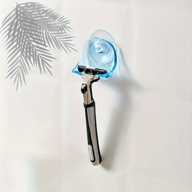 Single Plastic Suction Cup Razor Holder for Wall-Mounted Shower Storage, No Wood, No Battery, Bathroom Organizer Accessory