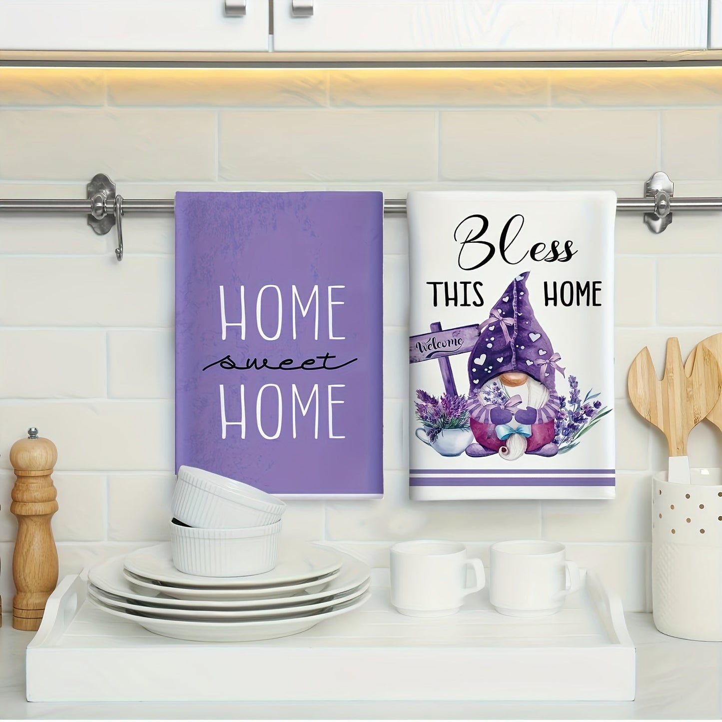 Top Pick! Set of 2 Lavender-Themed Kitchen Towels - Made of Luxuriously Soft Polyester, Features Fun Cartoon Design, Ideal for Lavender Lovers and as Stylish Home Decor Gifts