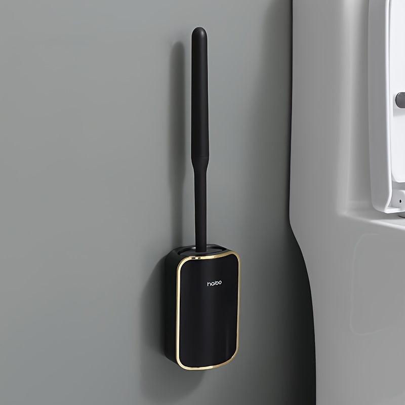 New durable ABS+PP+TPR brush head with extended handle, wall-mounted installation, includes toilet brush holder and base.