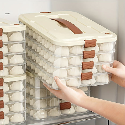 Leakproof Multi-Layer Dumpling & Wonton Storage Box - Stackable Freezer Organizer for Home Kitchens.