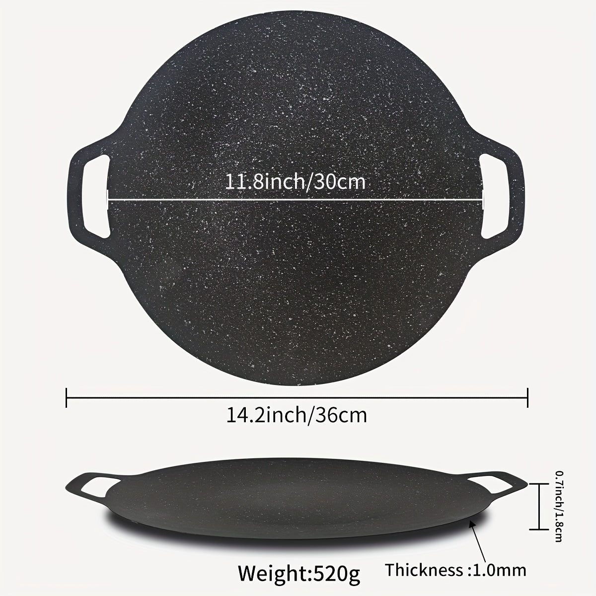 29.97cm Non-Stick Cast Iron BBQ Pan with Two Handles - Ideal for Camping and Home Cooking, Effortless Cleaning