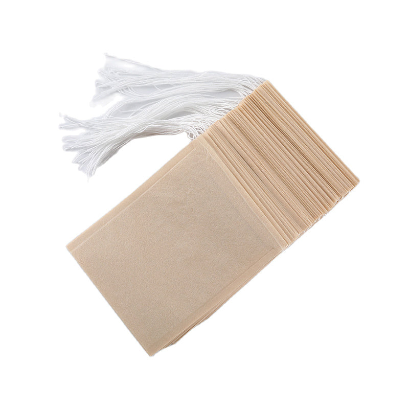 Pack of 100 Natural Biodegradable Drawstring Filter Paper Bags for Coffee, Tea, and Food - Convenient and Eco-Friendly - Disposable Tea Brewer and Empty Tea Bag infused with Pine Leaf Powder and Herbs - Ideal for Brewing and Serving