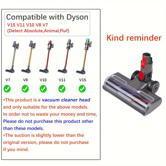 This durable plastic vacuum cleaner head is compatible with Dyson models V7, V8, V10, V11, V15, SV10, and SV12. It is designed as a floor attachment accessory and motor head, not as a standalone vacuum cleaner.