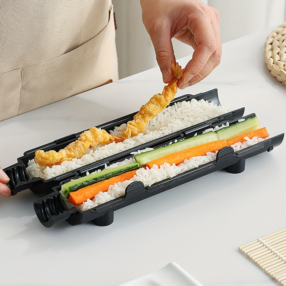 Convenient 2-piece set of plastic sushi molds for making sushi rice balls. Perfect for breakfast, lunch, dinner, office workers, students, and party food.