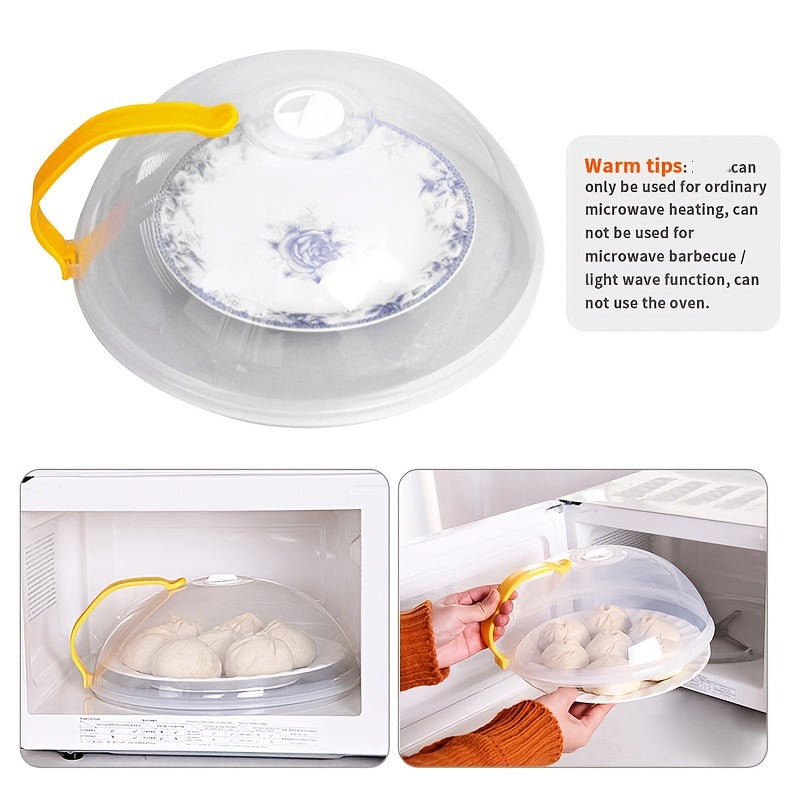 1pc Durable PP Microwave Splash Cover with Easy-Grip Handle - Transparent, Heat-Resistant & Anti-Scald, Reusable Airtight Oven Guard for Mess-Free Cooking.