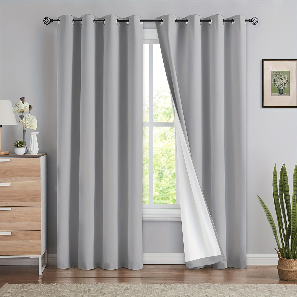 2 blackout curtains for home décor, 100% full blackout with white lining, 54x84 inches, off-white.